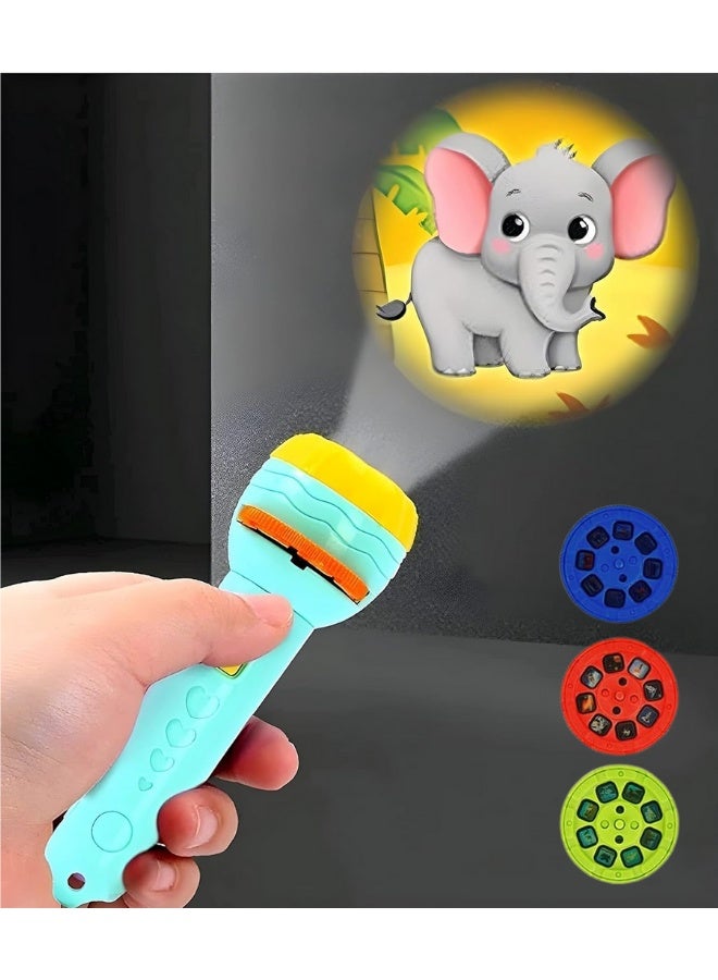 كشاف عرض القصص للأطفال 2 في 1 بروجكتور ويدوي، مصباح عرض صور تعليمية للأطفال مع 3 أقراص و24 صورة مختلفة، كشاف ليلي مع جهاز عرض شرائح للحيوانات والقصص، لعبة تعليمية لتنمية الخيال والتفكير الإبداعي، مصباح إسقاط قبل النوم للأطفال والرضع، كشاف ضوئي LED آمن للأطفال مع بطاقات عرض، لعبة تعليم مبكر للرضع والأطفال الصغار، هدية مثالية للأطفال للبنات والأولاد، كشاف محمول لغرفة الأطفال والرحلات الليلية، جهاز عرض صور يحول غرفة الطفل إلى مسرح قصصي تفاعلي - Image 1